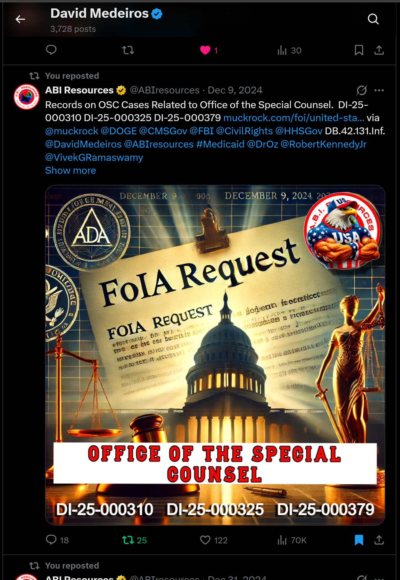 Archived FOIA/public-records request dated 2026-04-14: Medeiros livewire whistleblower evidence ABI resources FOIA appeal CT DSS hidden medicaid provider list david medeiros 2026 04 14 082518 seq 0145. Description derived from the filename; verify the source image.