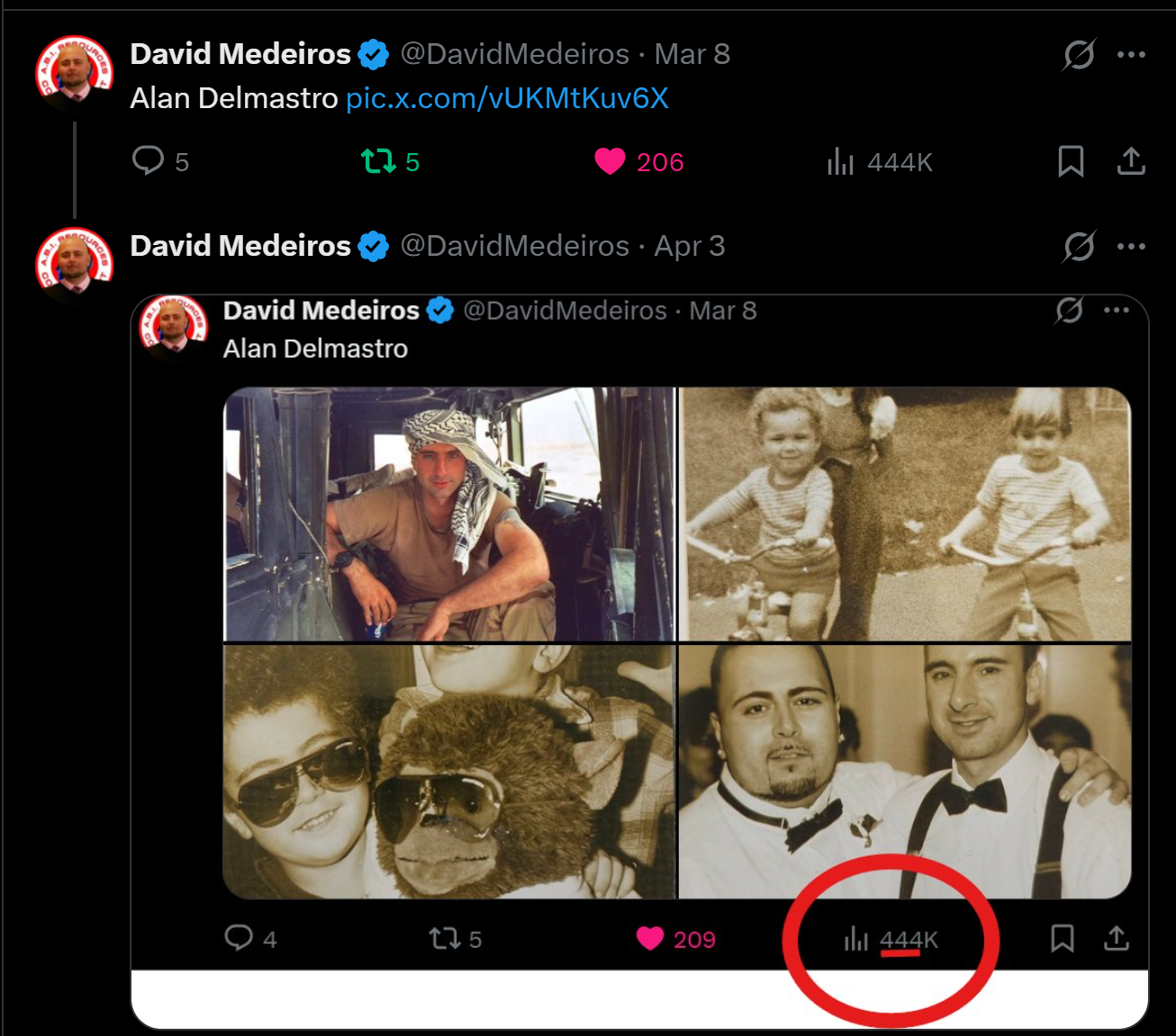 Archived evidence image dated 2026-04-14: Medeiros livewire whistleblower evidence alan delmastro viral post 444k views military family photos david medeiros 2026 04 14 074428 seq 0023. Description derived from the filename; verify the source image.