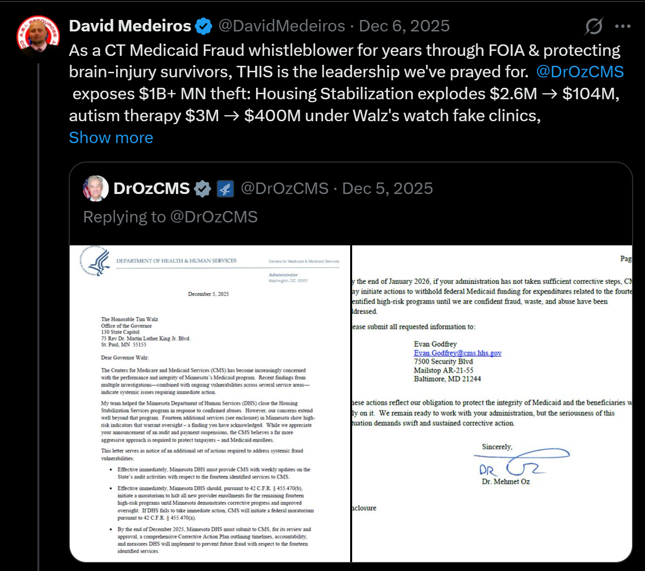 Archived evidence image dated 2026-04-14: '&) David Medeiros As a CT Medicaid Fraud whistleblower for years through FOIA & protecting brain-injury survivors, THIS is the leadership we've prayed for. . Automated OCR excerpt; verify against the source image.