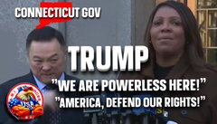 Archived evidence image: CONNECTICUTGOV A N \ o TRUMP "(NE ARE POWERLESS HERE!”. Automated OCR excerpt; verify against the source image.